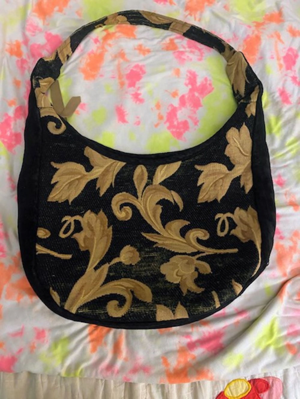 Black and Tan  Floral  Hobo Embroidered Purse